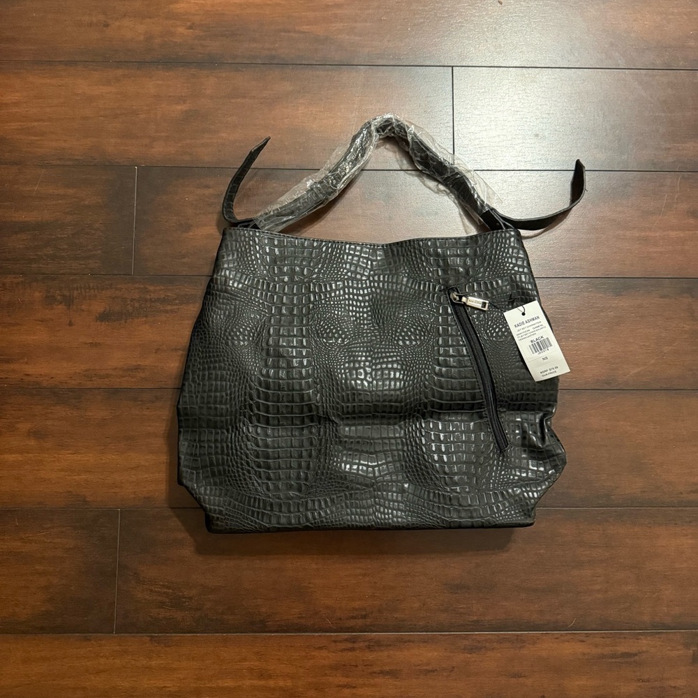 NWT Kadie Ashman Large Elegant Black Crocodile-Embossed Tote Bag Purse